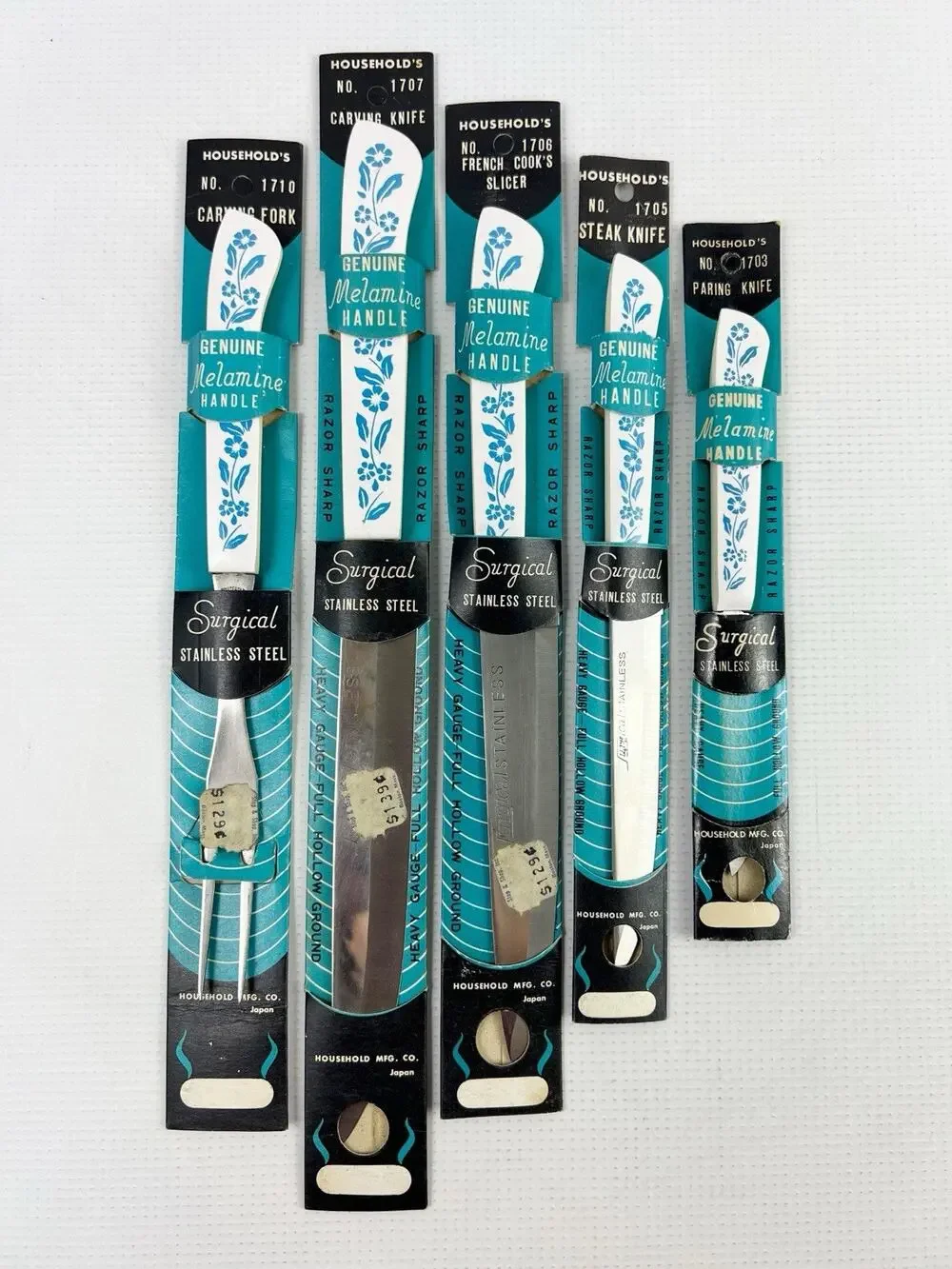 5 Vintage Households Cornflower Stainless Steel Knife Lot Japan Melamine Handle